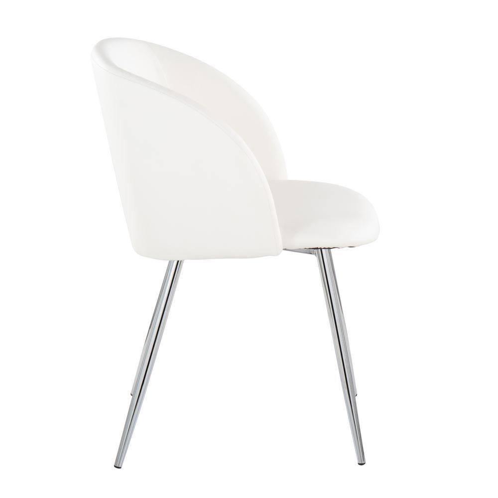 Set of 2 Fran Dining Chairs Chrome/White - LumiSource: Faux Leather Upholstered, Metal Legs, Modern Design