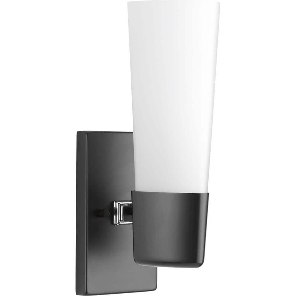 Progress Lighting Zura 1-Light Bath & Vanity Fixture, Zinc, Black, Opal Glass Shade