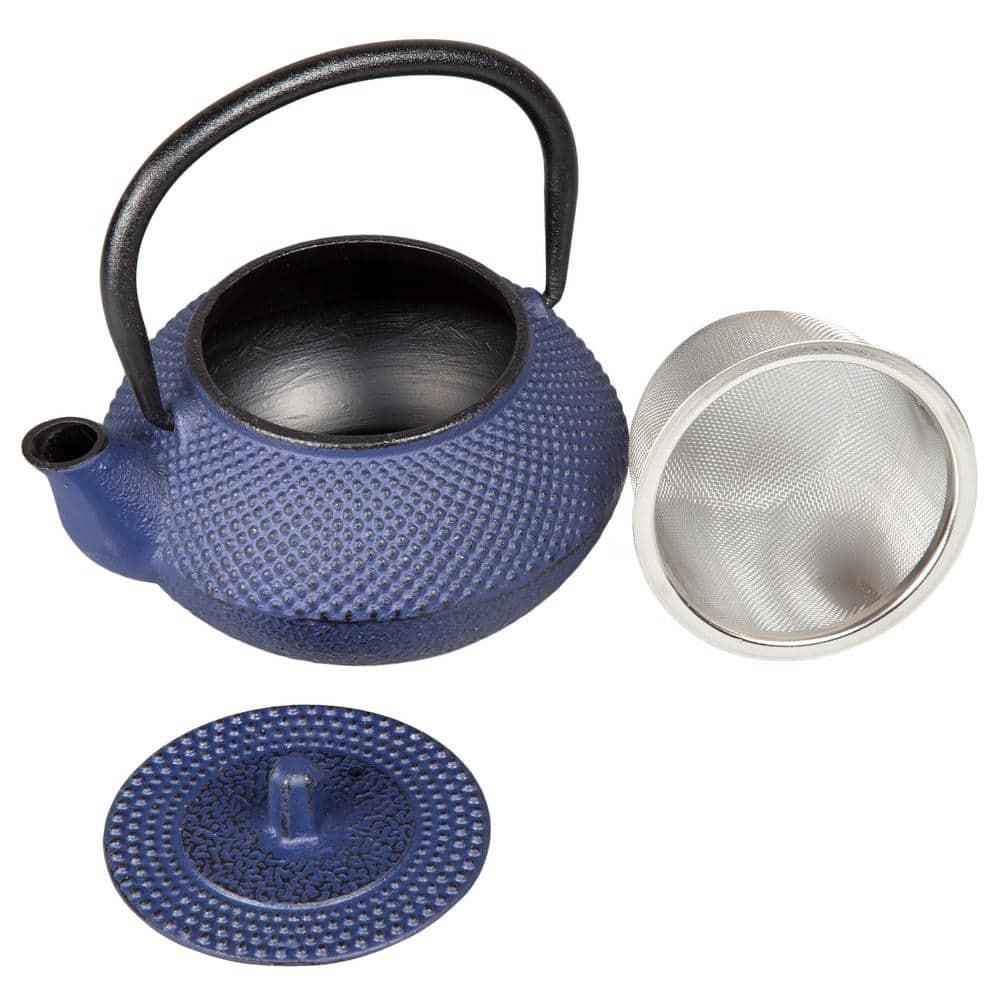Creative Home Kyusu 10 Oz Blue Cast Iron Teapot with Removable Infuser