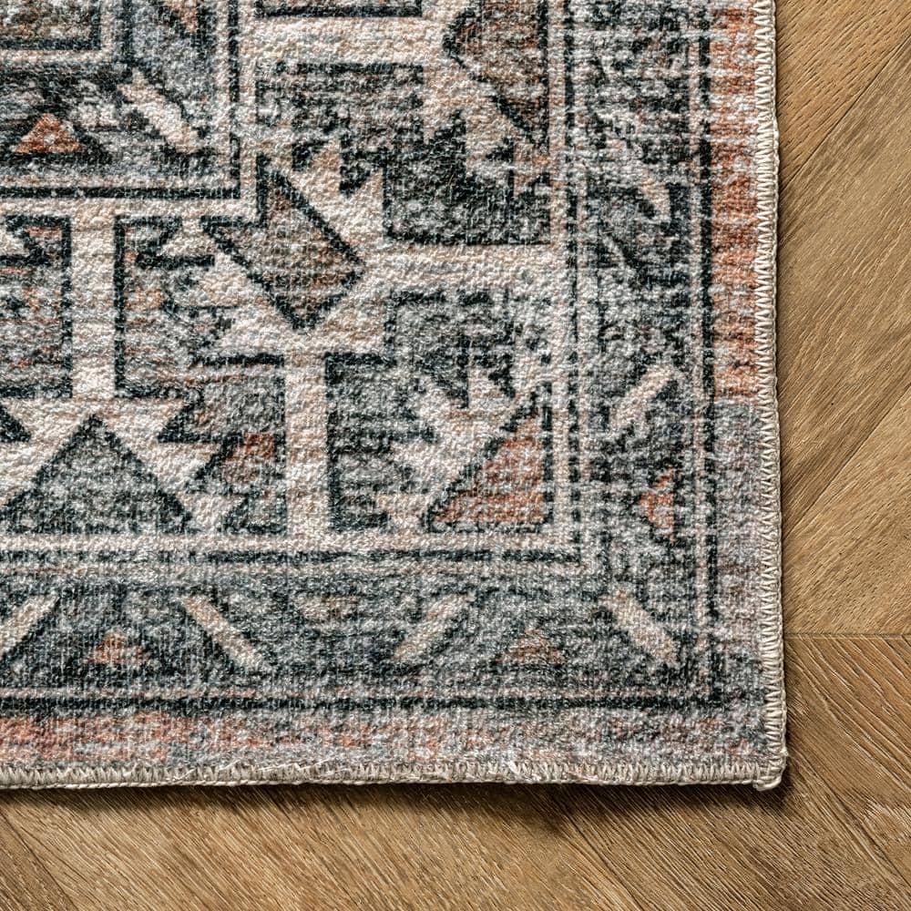 Nuloom 5x8 Machine Washable Rain Haven Vintage Medallion Indoor Area Rug, Rust Non-Slip Backing, Stain Resistant, BedroomLiving Room, Kitchen