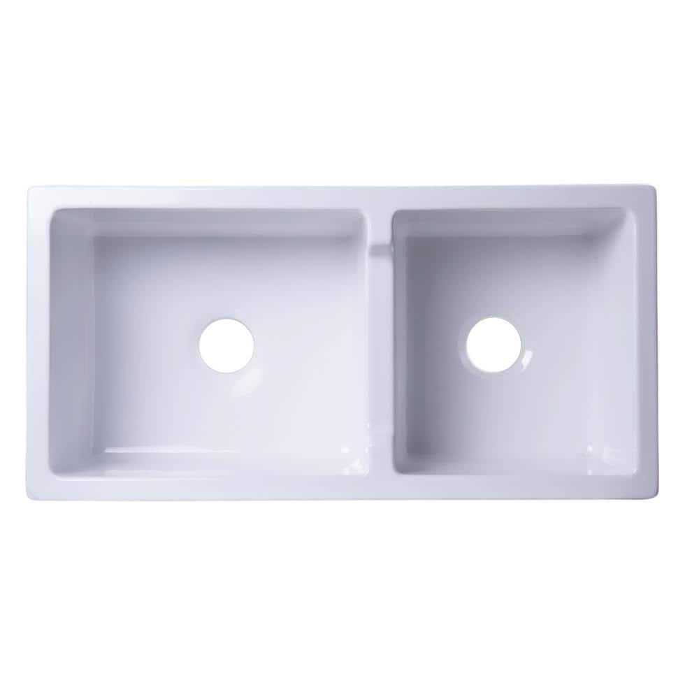 36'' L Farmhouse / Apron Double Bowl Fireclay Kitchen Sink