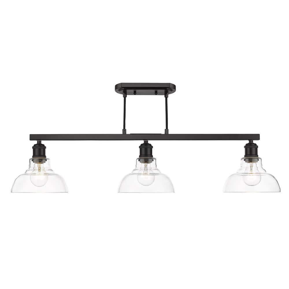 Golden Lighting Carver 3-Light Semi-flush in Matte Black with Clear Glass