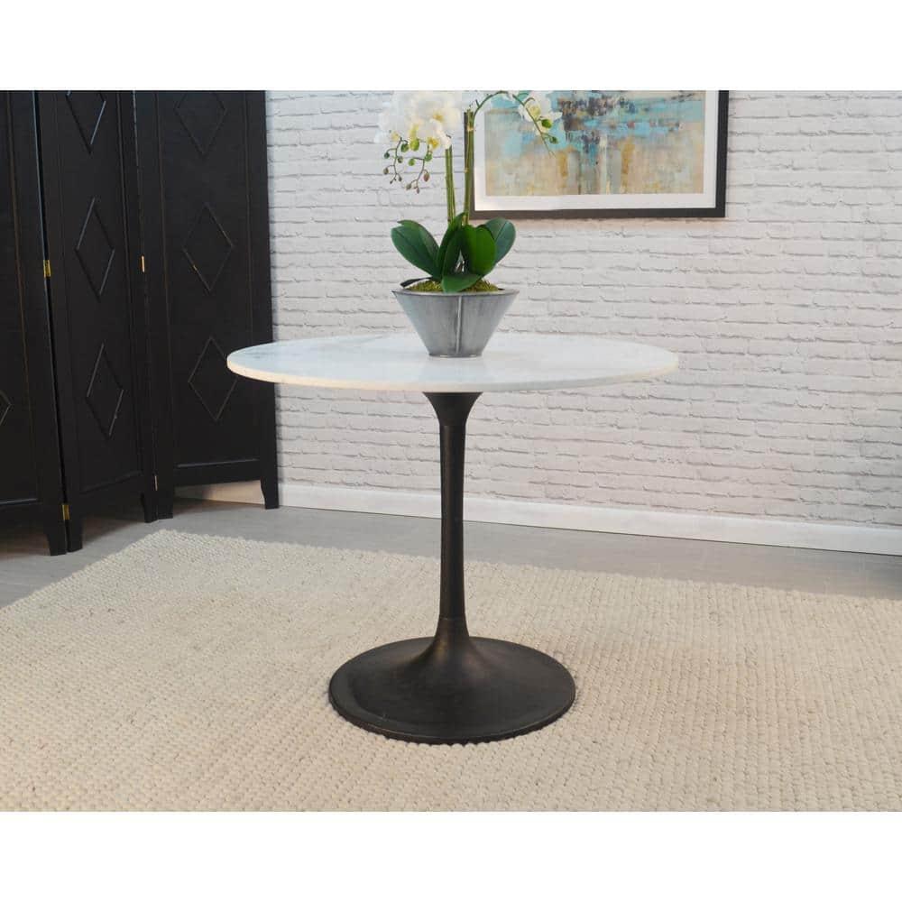 Carolina Living 40" Zaha Round Marble Top Dining Table Black/White: Pedestal Base, Seats 4