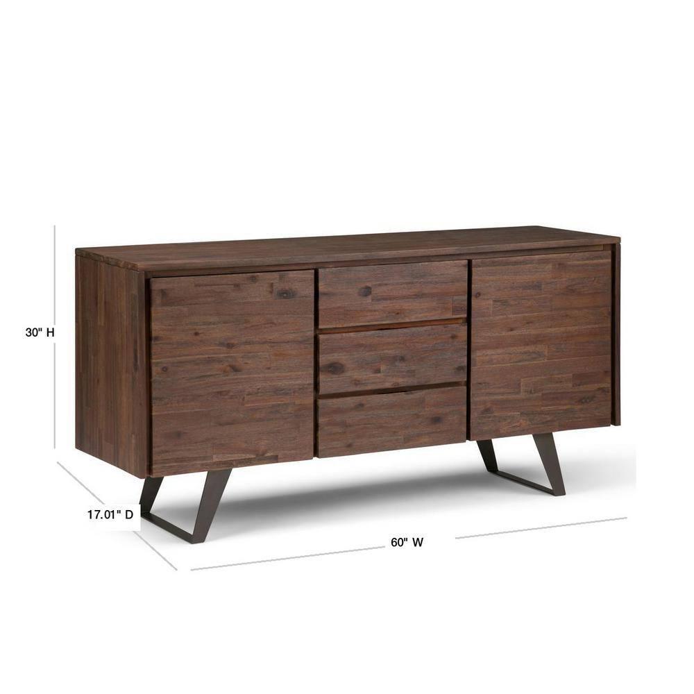 Simpli Home Lowry 60"W Solid Wood Modern Industrial 2-Door Sideboard Buffet with 3 Center Drawers