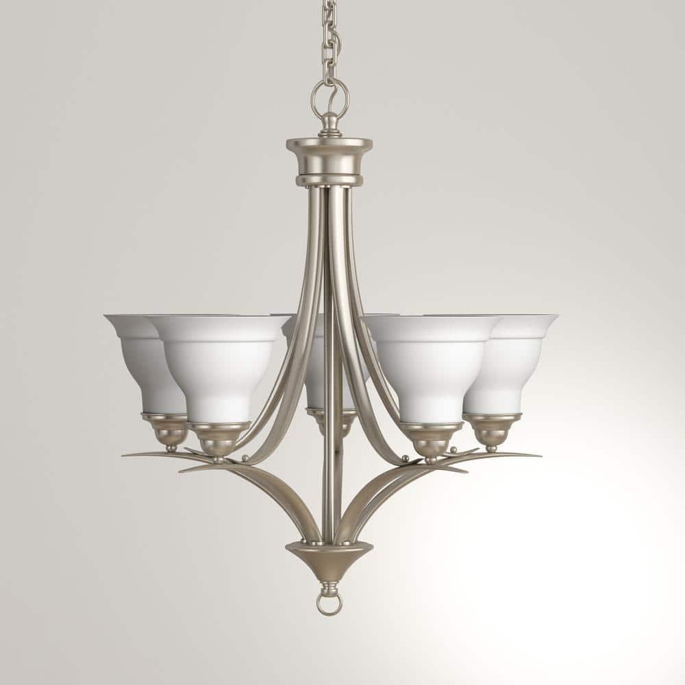 Progress Lighting, Trinity Collection, 5-Light Chandelier, Brushed Nickel, Etched Glass Shades
