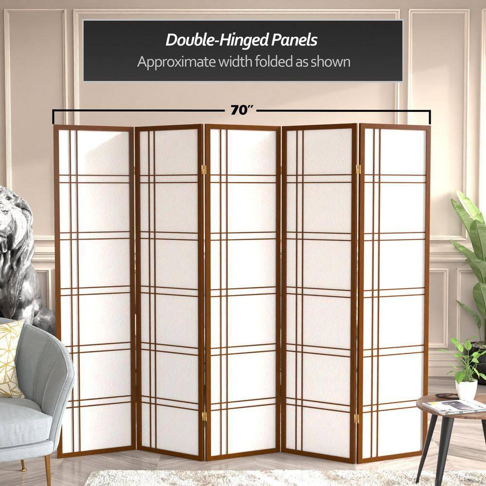 6 ft. Tall Double Cross Shoji Screen - Walnut (5 Panels)