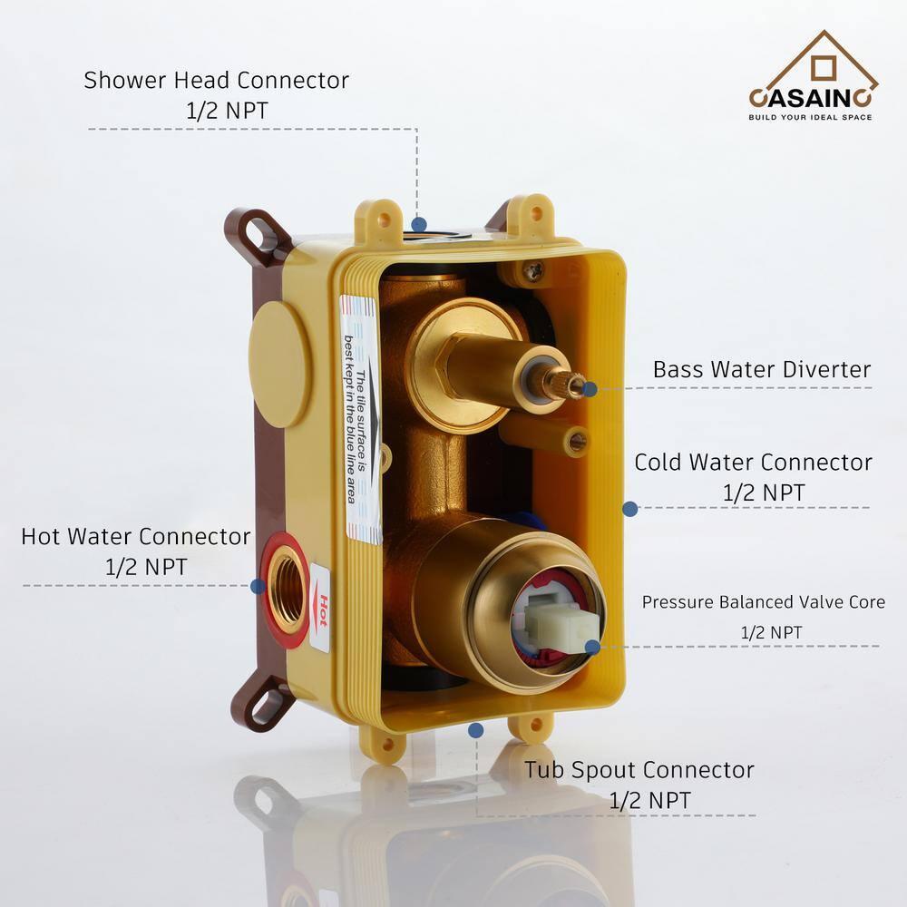Luxury Wall-Mounted 3-Function Shower System Solid Brass Mixer Valve, 1.8 GPM Flow & Dual Showerheads with Rough-in Valve