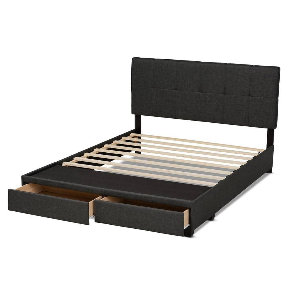 King Netti Fabric Upholstered 2 Drawer Platform Storage Bed - Baxton Studio: Linen-Like Texture, Modern Design