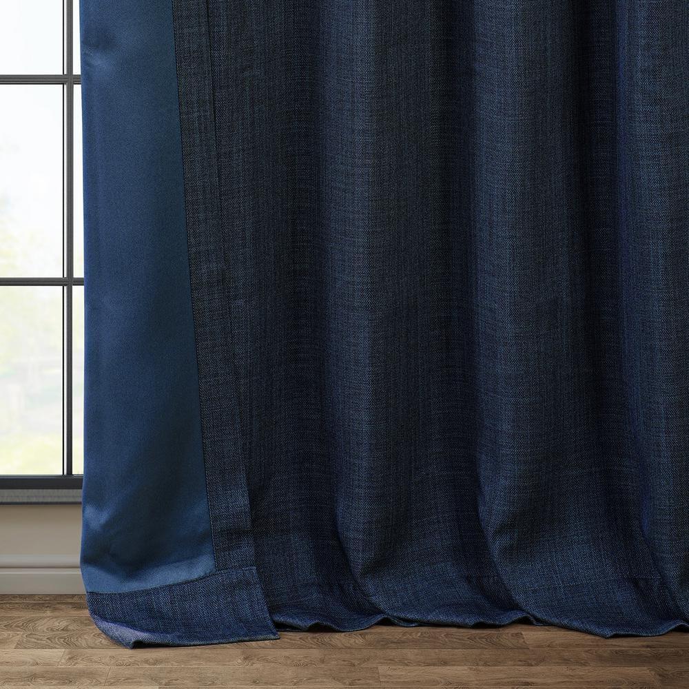HPD Half Price Indigo Faux Linen Room Darkening Curtains for Bedroom & Living Room Curtains (1 Panel), Window Curtains 108 inches long, Rod pocket curtains & drapes, 50W X 108L