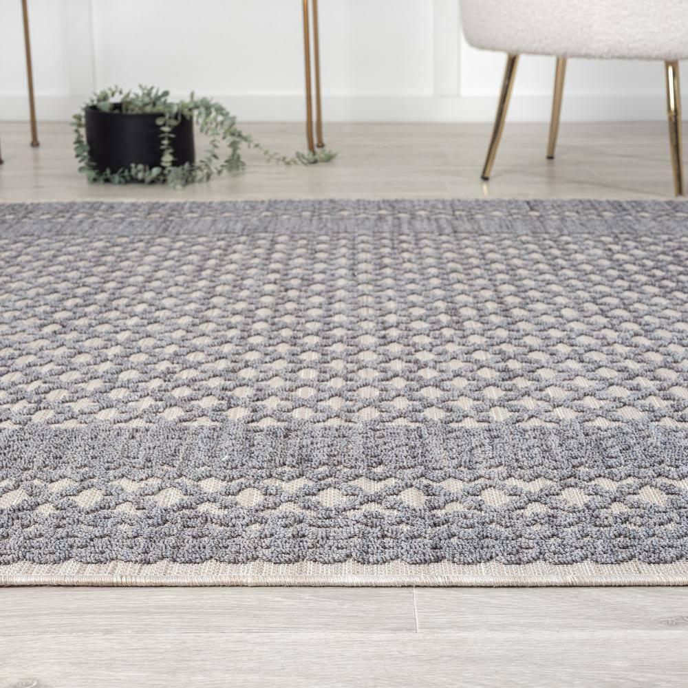 LR Home Gayle 7'10" x 8'10" Gray/Ivory Bordered Performance Indoor/Outdoor Area Rug