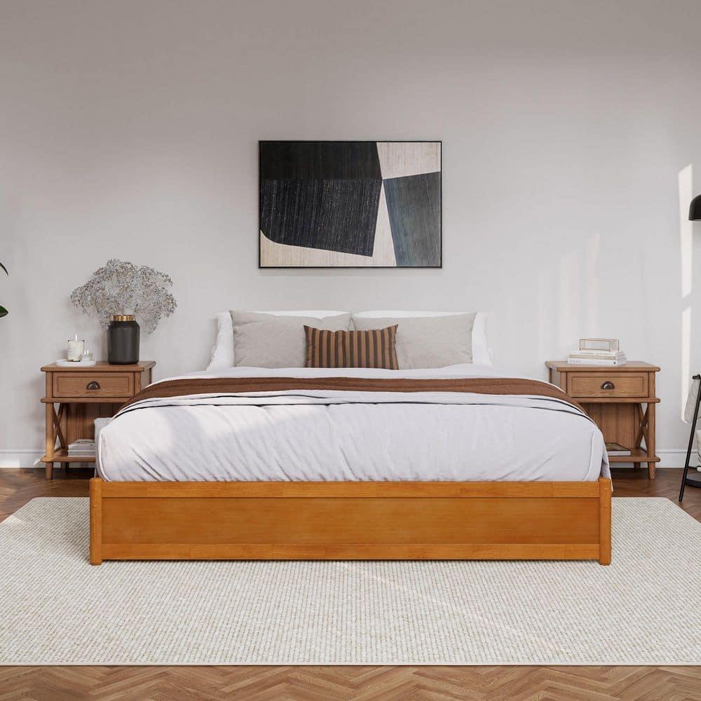 Barcelona Light Toffee King Wood Frame Platform Bed with Storage Drawers
