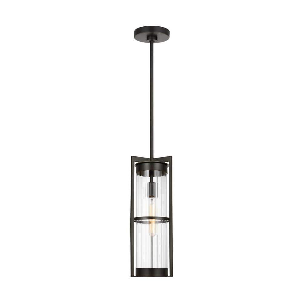 Antique Bronze 61.5" Outdoor Pendant with Clear Fluted Glass Shade