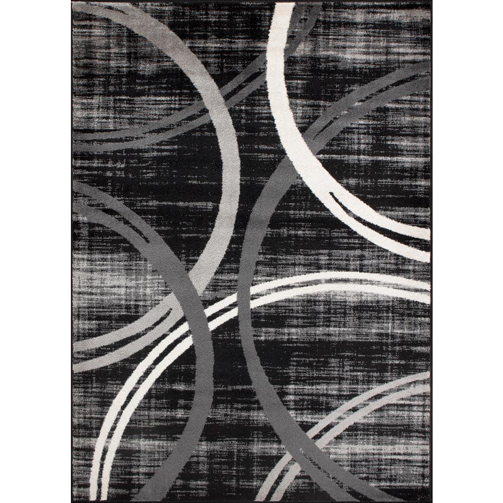World Rug Gallery Contemporary Abstract Circles Design 3'3" x 5'  Black Area Rug