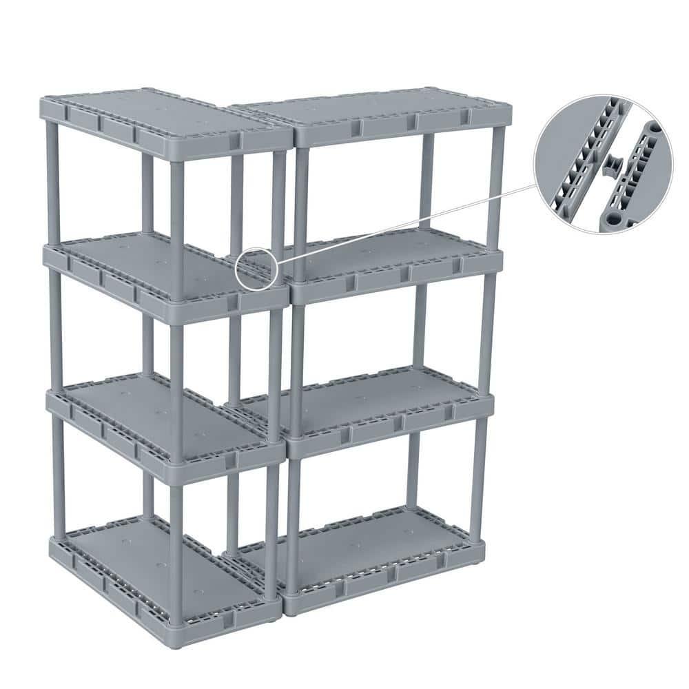 Gracious Living Knect-A-Shelf Fixed Height 4 Tier Storage System Unit Light Duty for Home, Garage, and Laundry Room, 24 x 12 x 48, Gray (3 Pack)