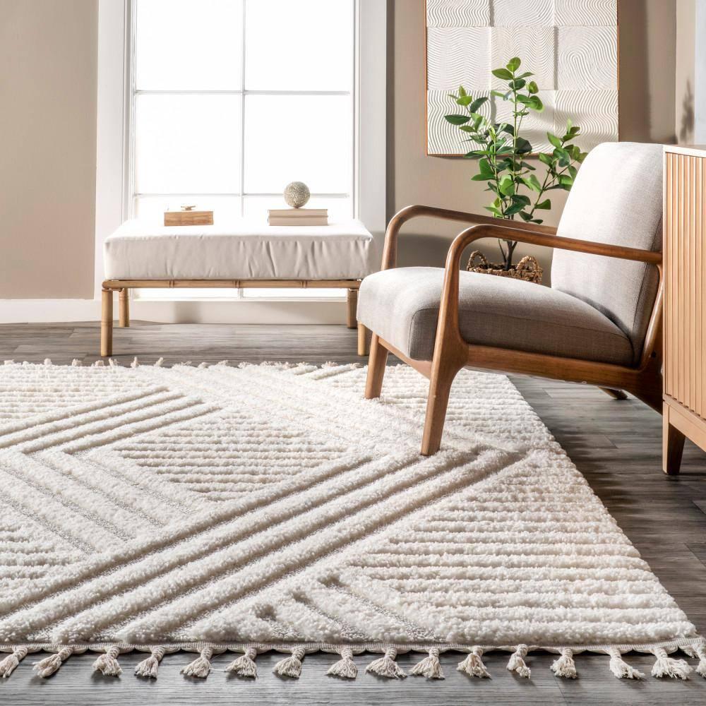 Nuloom Risette Solid 8x10 Shag Indoor Area Rug for Living Room Bedroom Dining Room Nursery Kitchen, Ivory