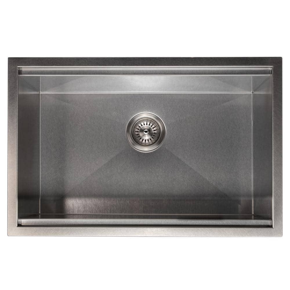 ZLINE 27 in. Garmisch Undermount Single Bowl DuraSnow Stainless Steel Kitchen Sink W/ Bottom Grid & Accessories (SLS-27S)