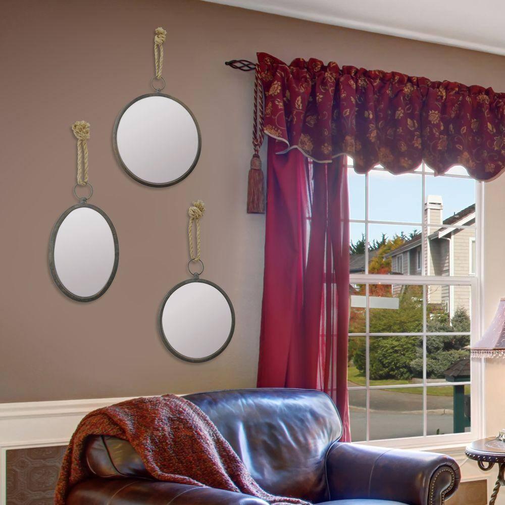 Large Oval Metal Wall Mirror with Rope Hanging Loop - Stonebriar Collection: Farmhouse Style, No Assembly Required