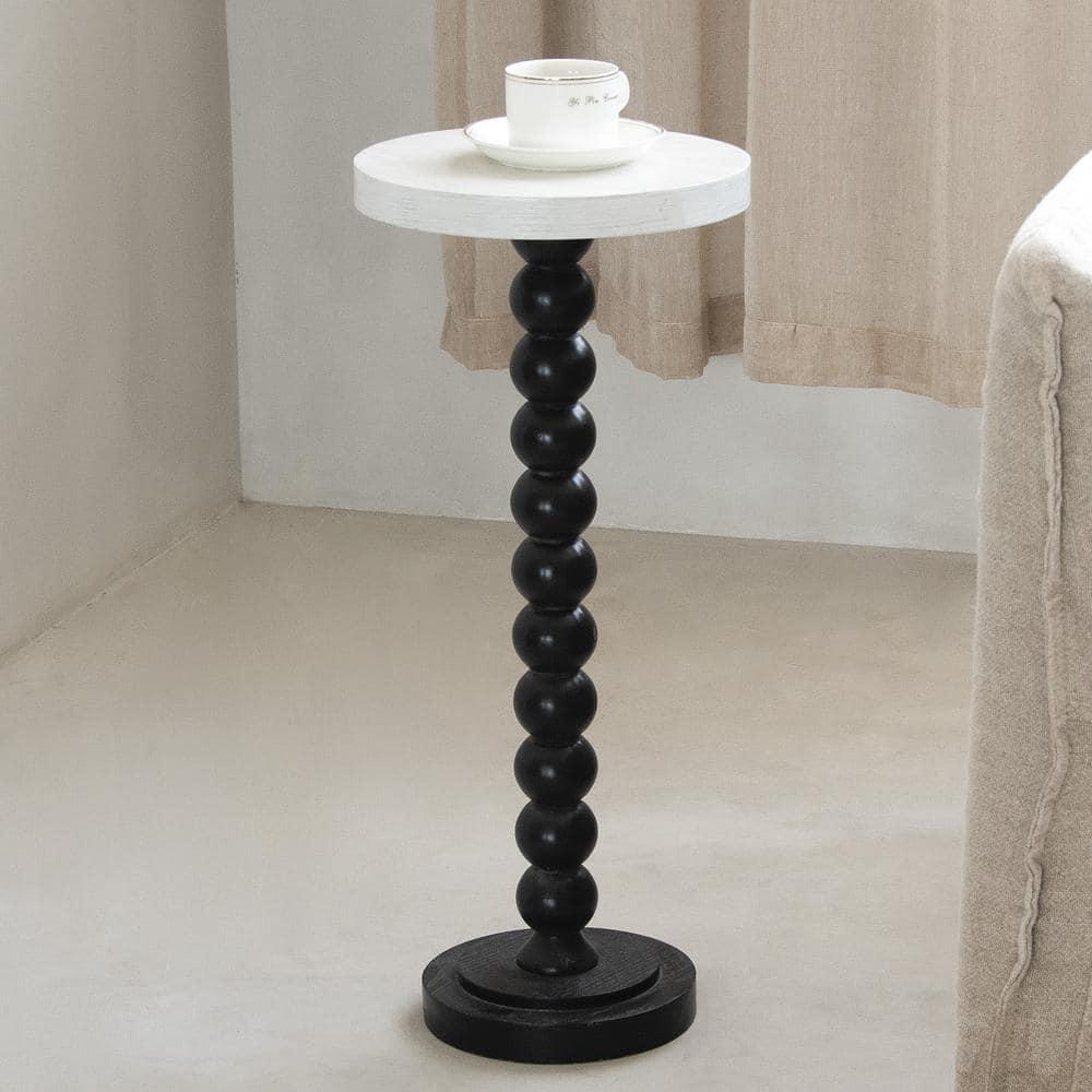 COZAYH Pedestal Small End Table, Contemporary Side Table with Black Base and White Top