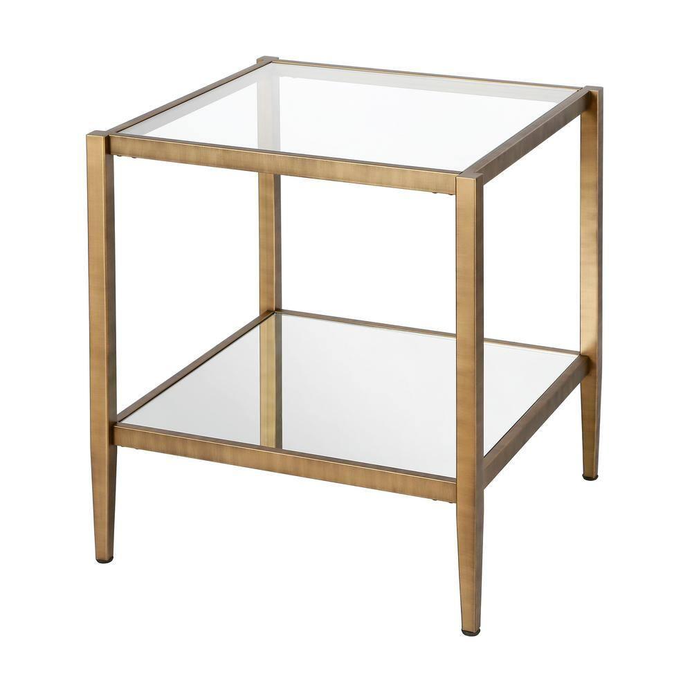 Evelyn&Zoe 20" Brass Metal/Glass Side Table