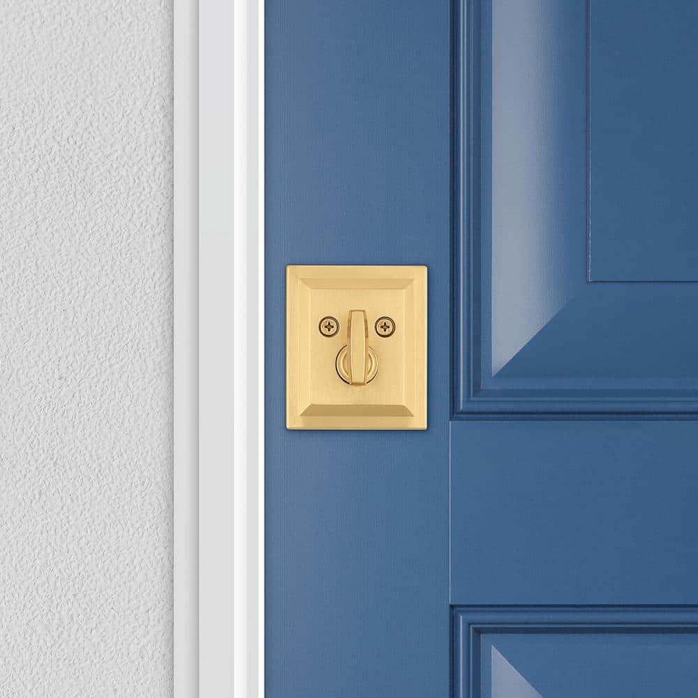 Baldwin Spyglass, Single Cylinder Front Door Deadbolt Featuring SmartKey Re-key Technology and Microban Protection, in Satin Brass