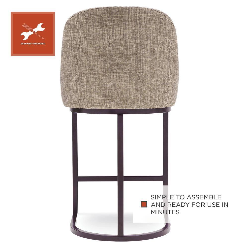 Leick Home Set of 2 Barrelback Counter Height Barstool with Metal Base Espresso/Gray Linen: Upholstered, Steel Legs, Modern Style