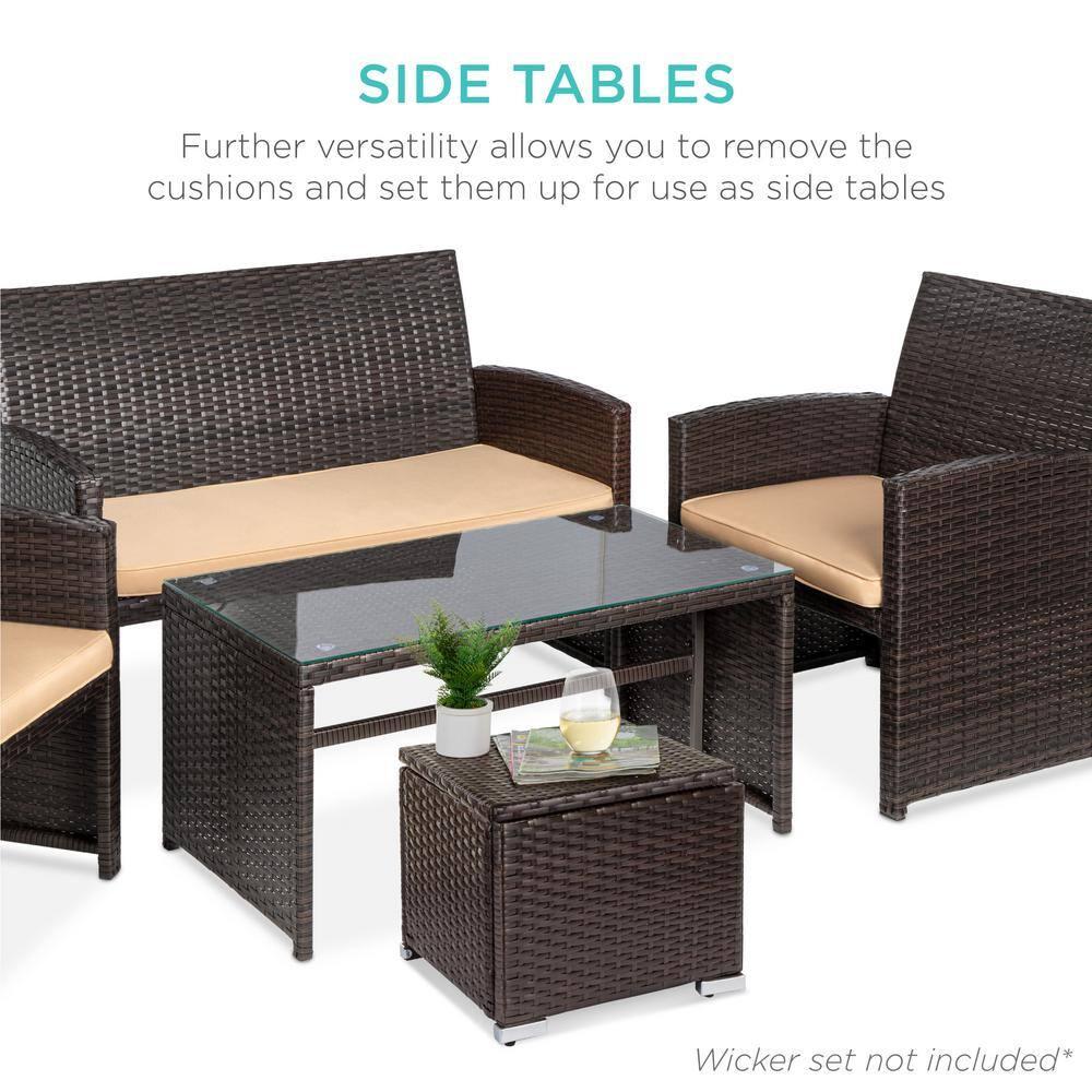 Best Choice Products Set of 2 Wicker Ottomans, Multipurpose Furniture w/ Removable Cushions - Brown/Beige