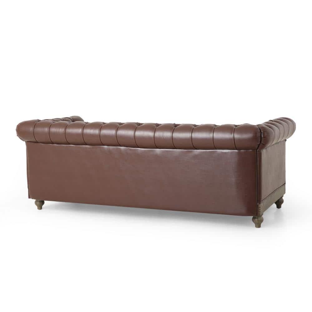 Noble House Glencoe Upholstered Tufted 3 Seater Sofa, Dark Brown