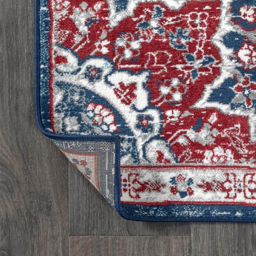 4'x6' Modern Persian Vintage Moroccan Medallion Area Rug, Navy/Red - JONATHAN Y