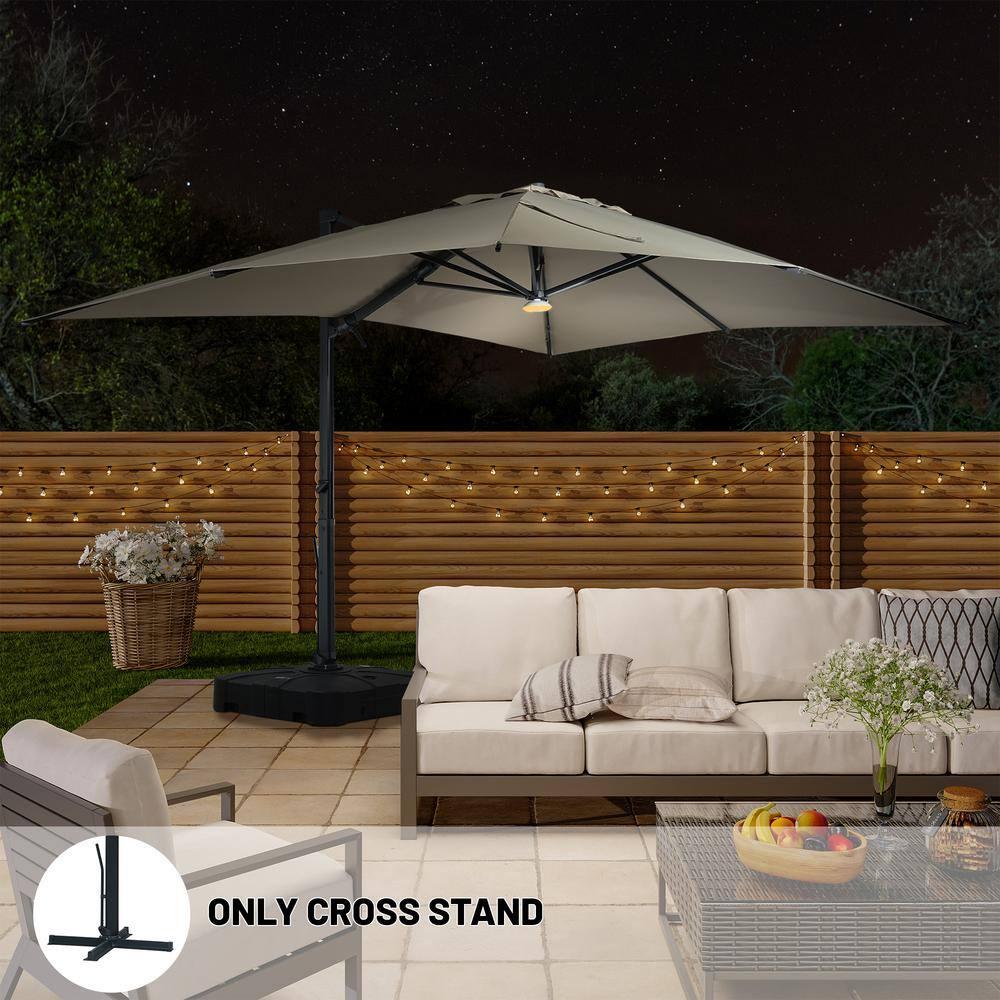 10x13 ft. 360° Rotation Square Cantilever Patio Umbrella with Bluetooth Speaker and LED Light in Taupe