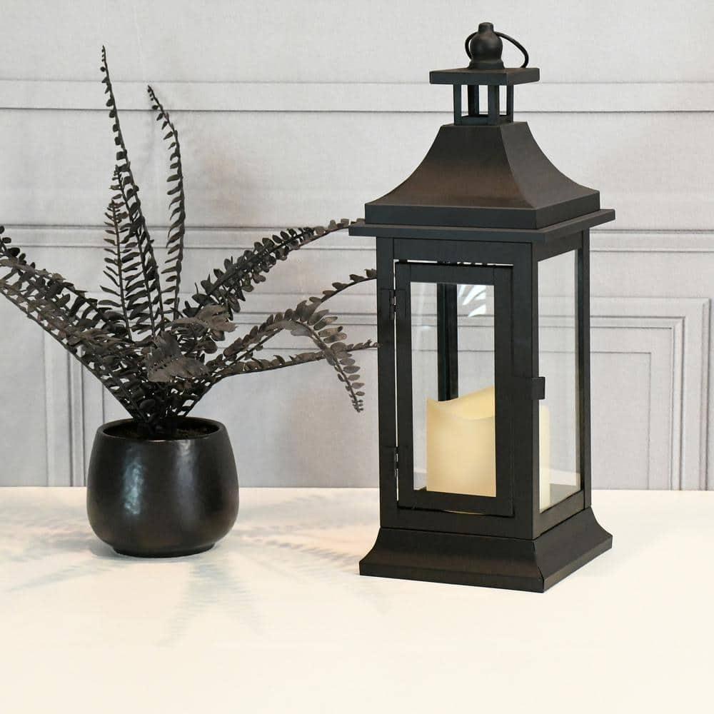 LumaBase Metal Lantern with Battery Operated Candle - Black (Small)