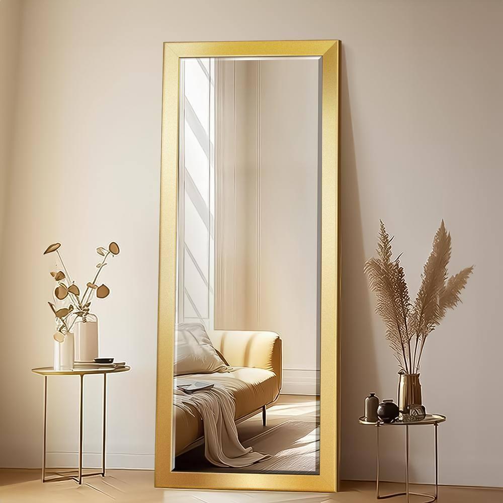 25 in. W x 61 in. H Framed Rectangle Beveled Edge Wood Full Length Mirror in Solid Gold