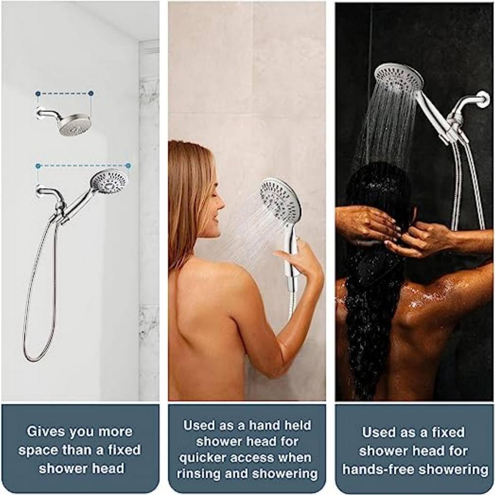 BRIGHT SHOWERS 9 Spray Settings Shower Head with Handheld High Pressure Brushed Nickel Hand Held Showerhead with 60 Inch Stainless Steel Hose and Adjustable Overhead Bracket