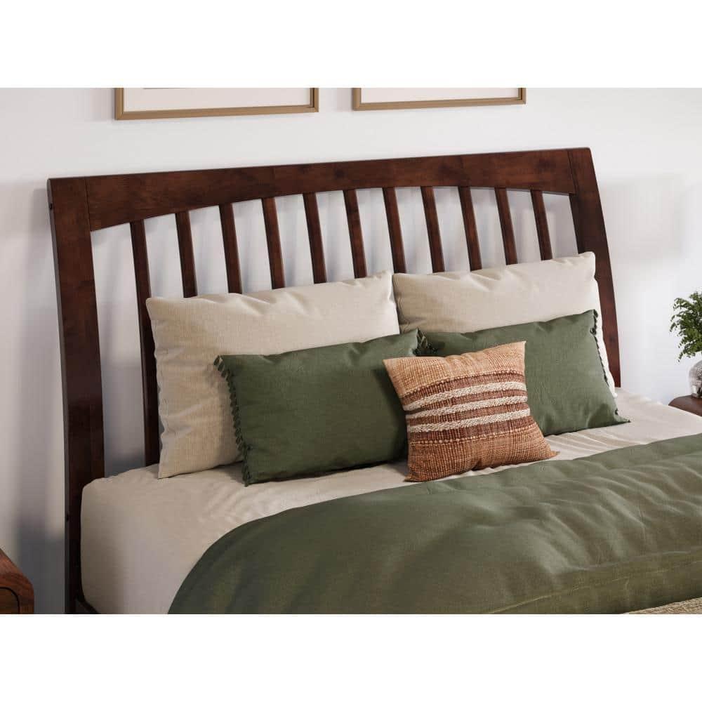 Solid Wood Slat Headboard - Sleigh Design Bed Frame - Walnut Finish - Full, Queen, King Sizes