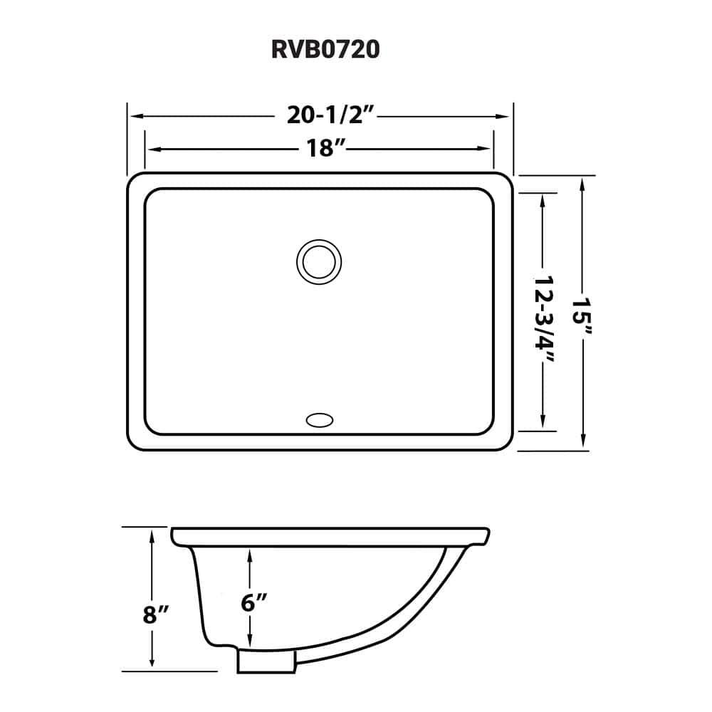Ruvati 18 x 13 inch Undermount Bathroom Sink White Rectangular Porcelain Ceramic with Overflow