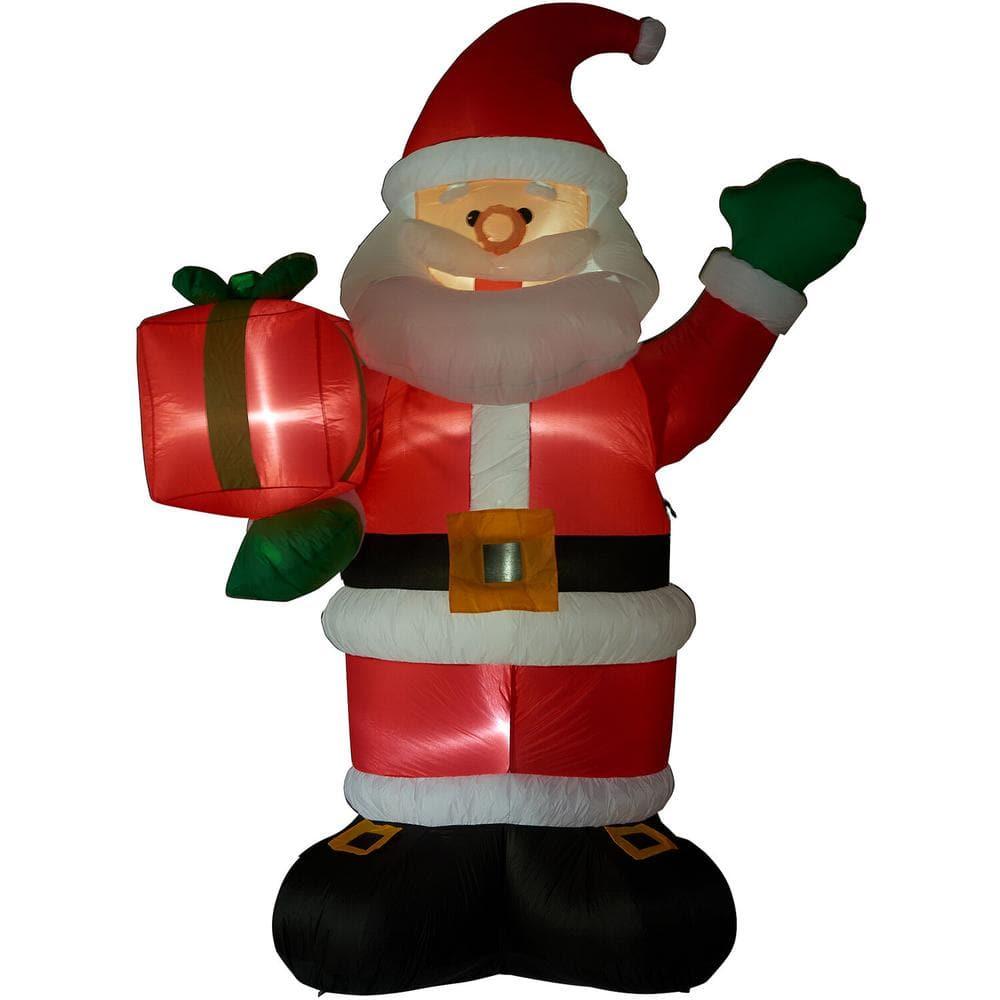 Fraser Hill Farm 10-Ft. Tall Pre-Lit Christmas Inflatable | Santa Claus Holding Gift with Lights and Storage Bag | Outdoor Holiday Blow-Up Festive Celebration Party Decor | FHFSANTA102-L