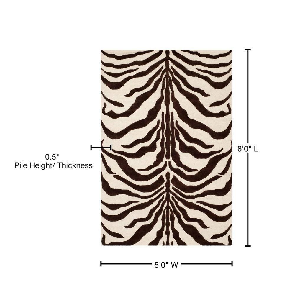 SAFAVIEH Cambridge Leah Animal Stripes Wool Area Rug, Ivory/Brown, 5' x 8'