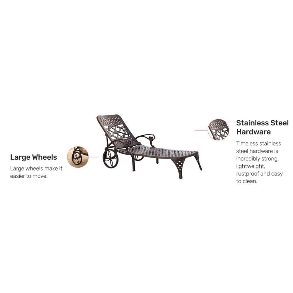 Homestyles Sanibel Cast Aluminum Outdoor Patio Reclining Chaise Lounge in Bronze