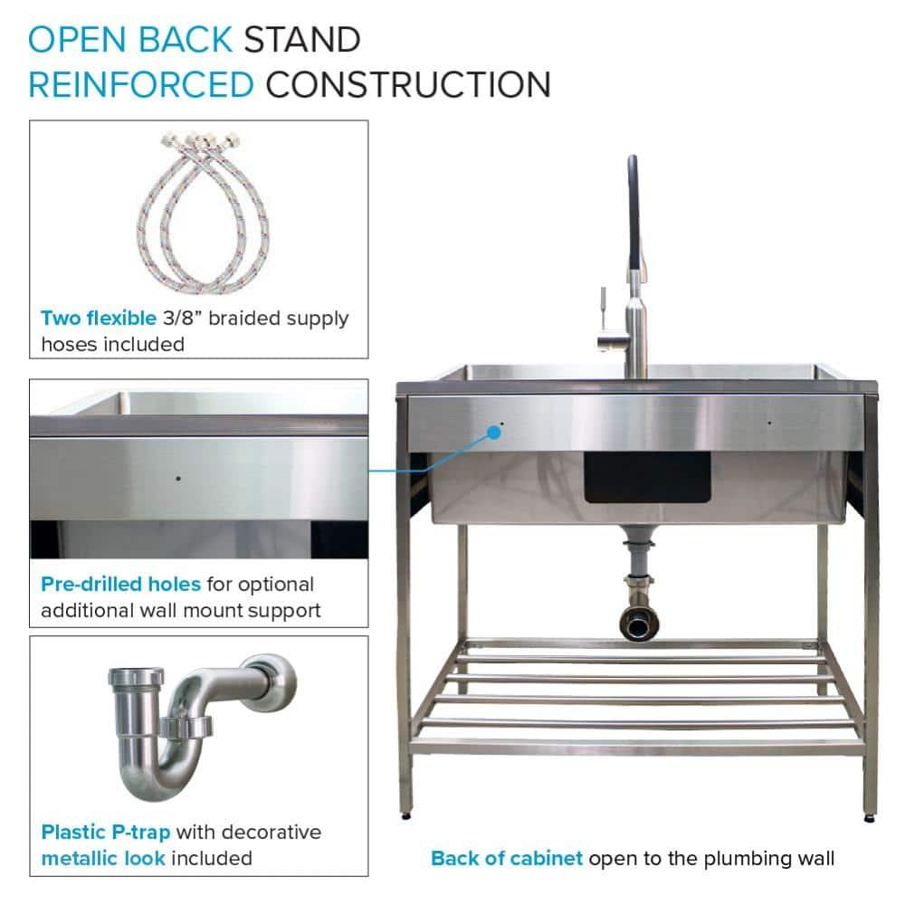 TFH-3622-SS 36'' L x 22'' W Free Standing Laundry Sink with Faucet