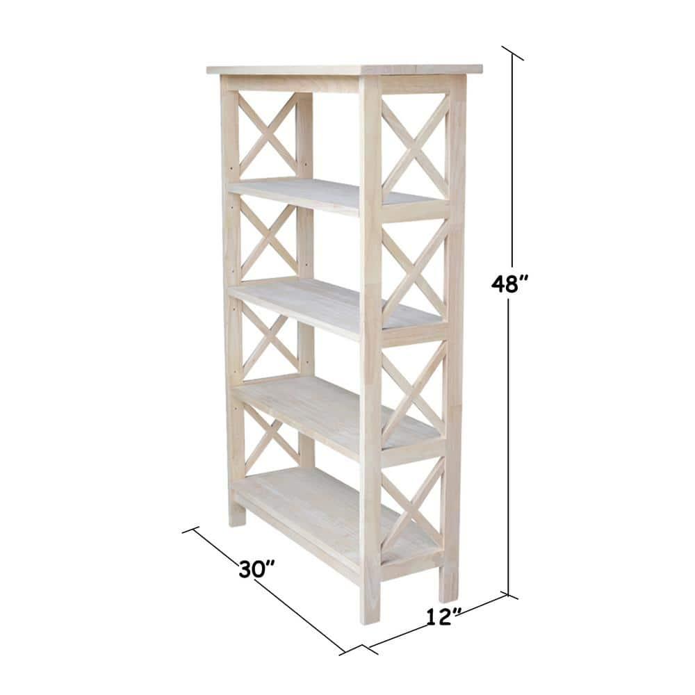International Concepts 48" 4 Tier X-Sided Bookshelf: Hardwood Vertical Storage, Farmhouse Style, 30" Wide
