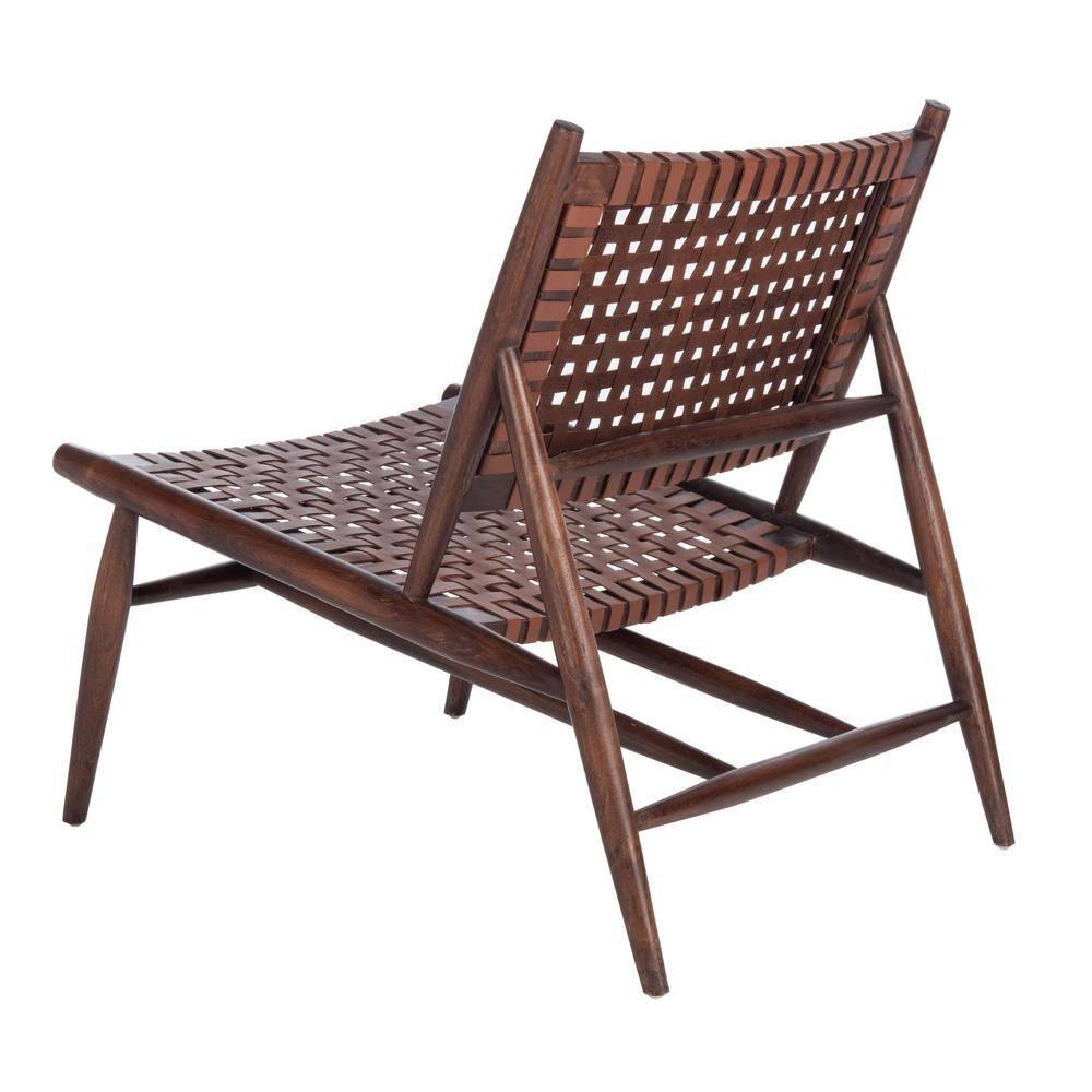 Soleil Leather Woven Accent Chair - Cognac - Safavieh