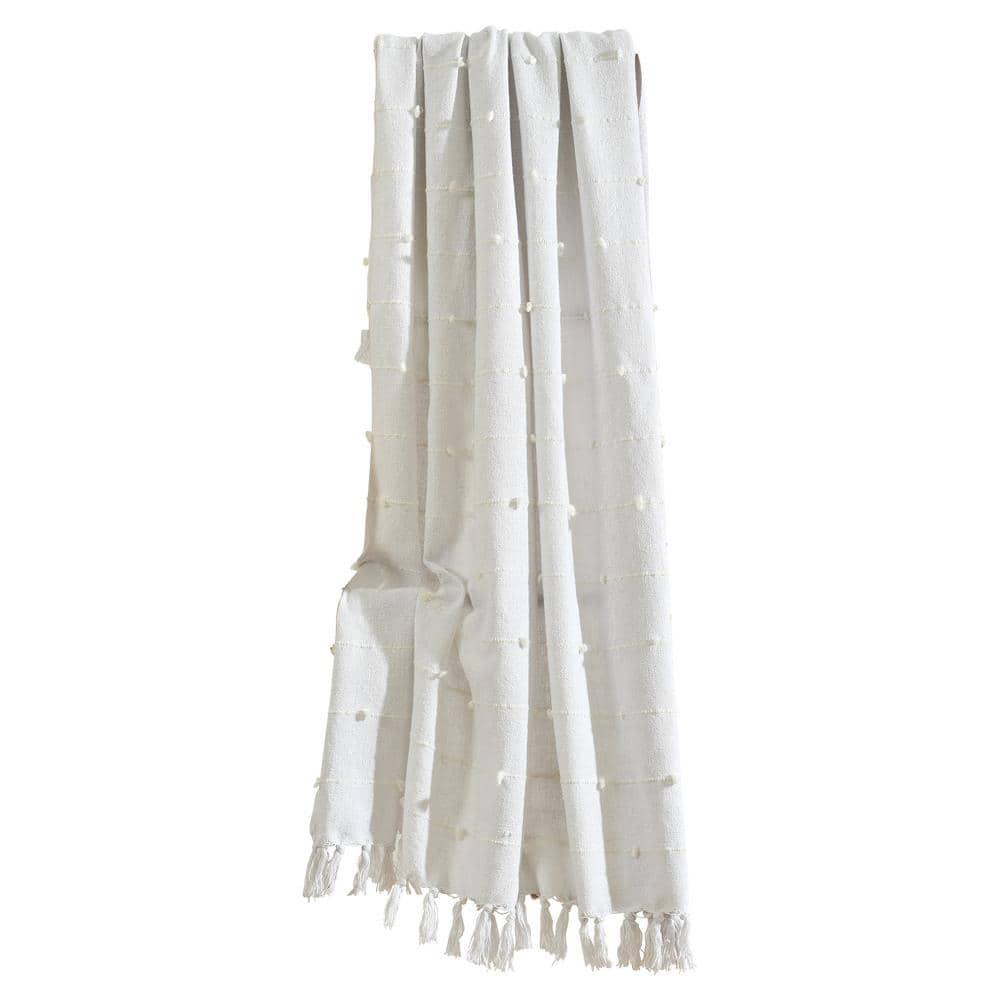 50"x60" Boho Tufted Cotton Woven Tassel Throw Blanket with Fringes White - Lush Décor: Lightweight, Cozy, Machine Washable
