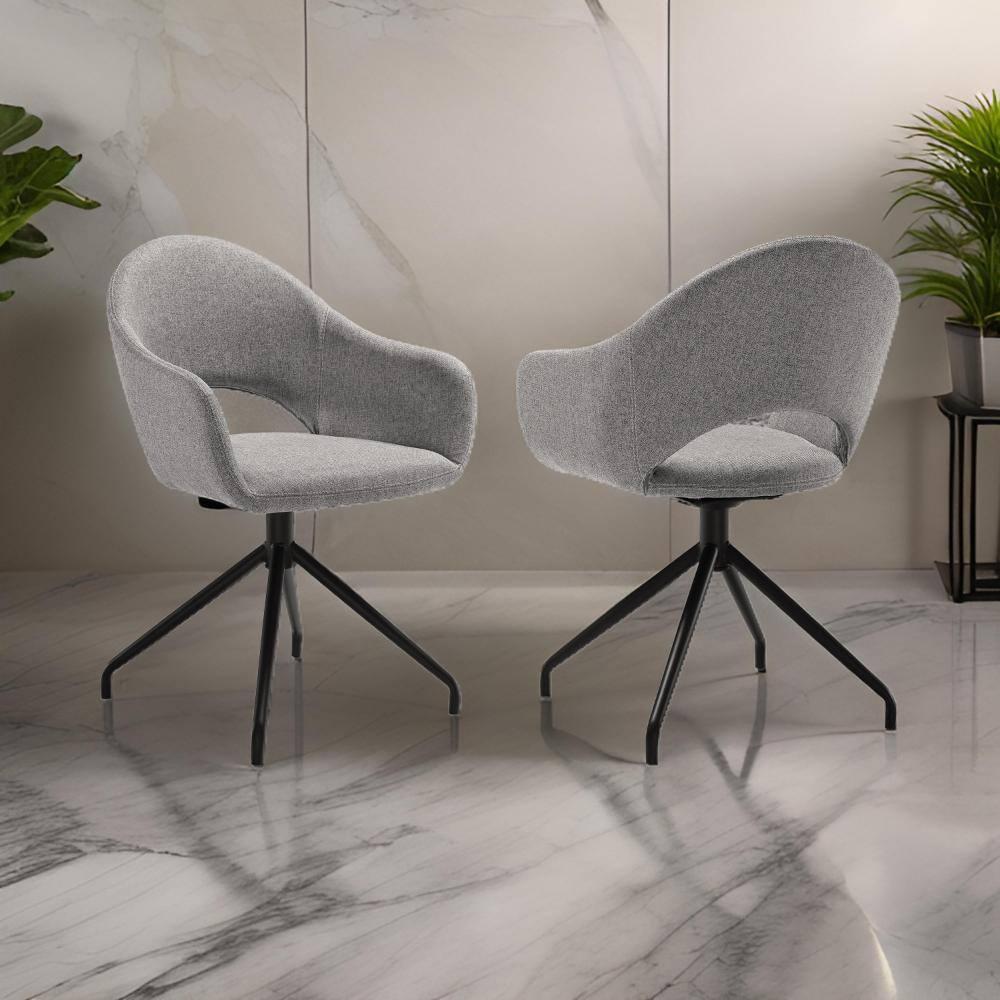 Homestock Tribal Treasures Swivel Upholstered Dining Chair in Gray Fabric with Black Metal Legs - Set of 2