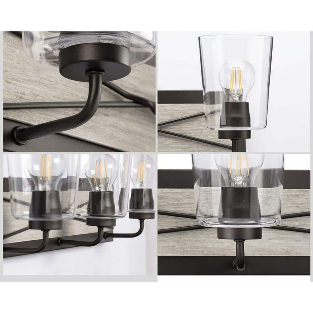 Progress Lighting Briarwood 3-Light Bath Vanity in Graphite with Clear Glass Shades