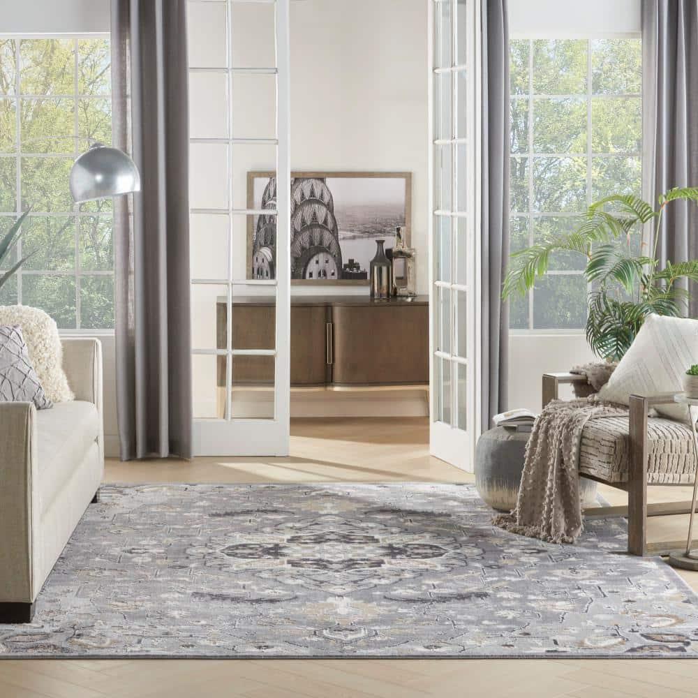 Nourison Elation Floral Medallion Indoor Rug Grey 7'10" x 9'10"