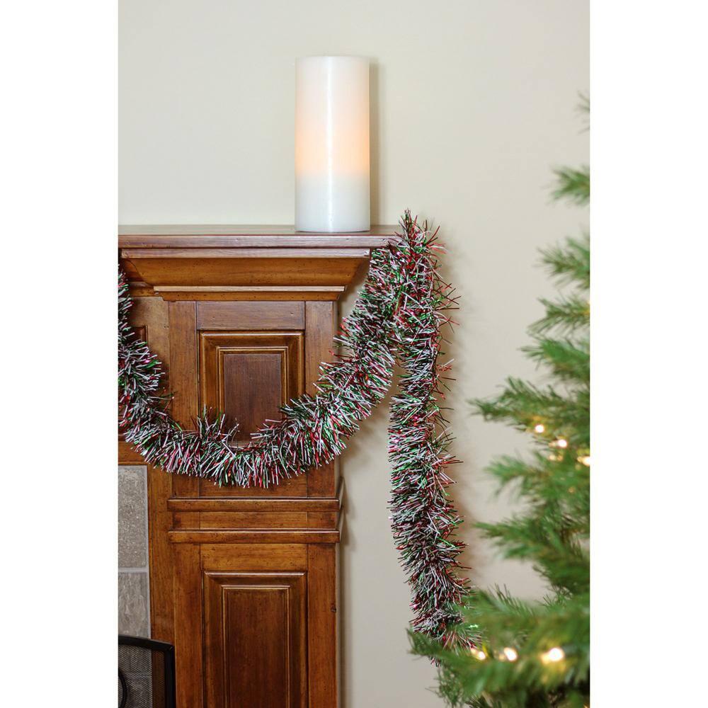 50' x 4' Wide Cut Tinsel Christmas Garland - Unlit Shiny Silver Red and Green