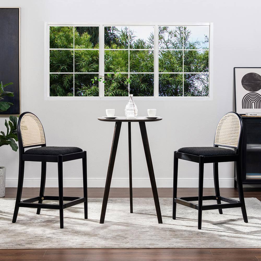 NicBex Dining Chairs Set of 2 Upholstered Chair Curved Back Cane Rattan Counter Stools, Fabric Accent for Kitchen, Bedroom, Black