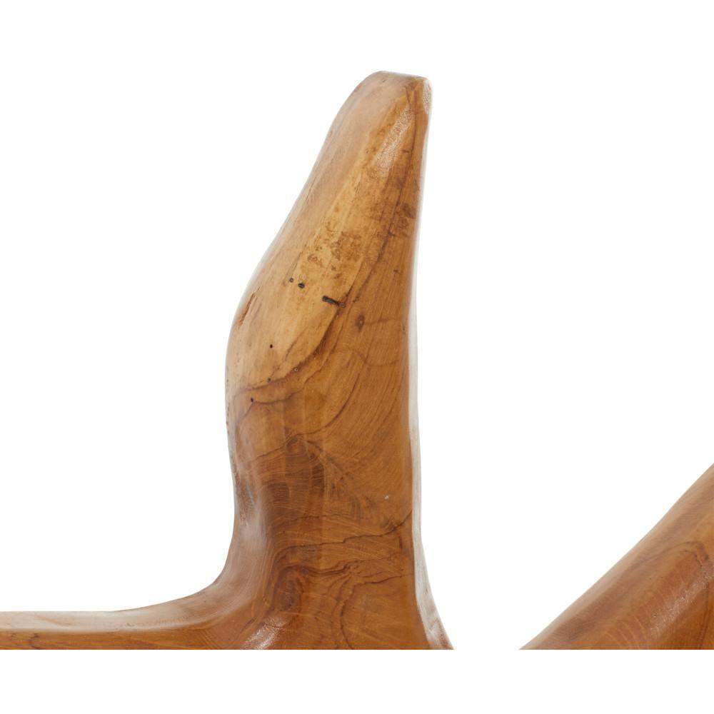17", 18"H Brown Teak Wood Handmade Carved Sea Horse Sculpture with Starfish, by DecMode (2 Count)
