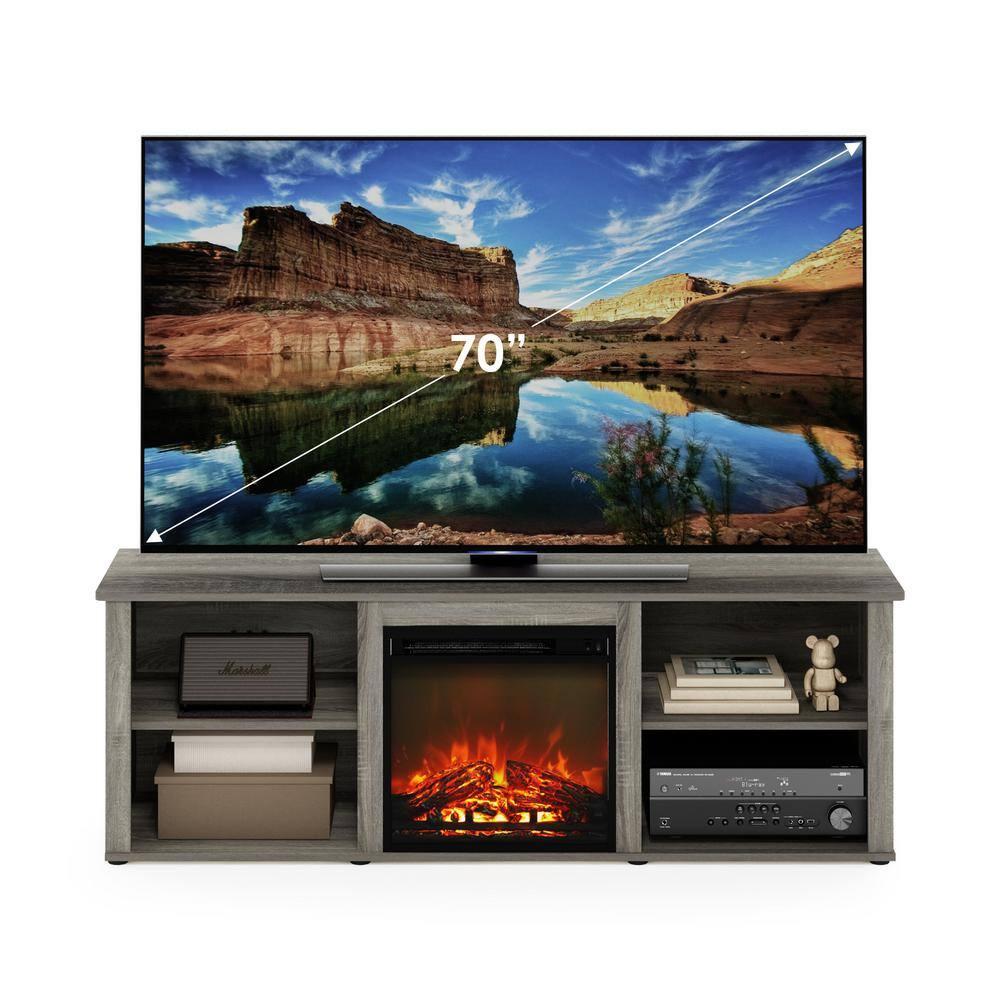 Furinno Montale 70 Inch TV Stand with Fireplace, French Oak Grey