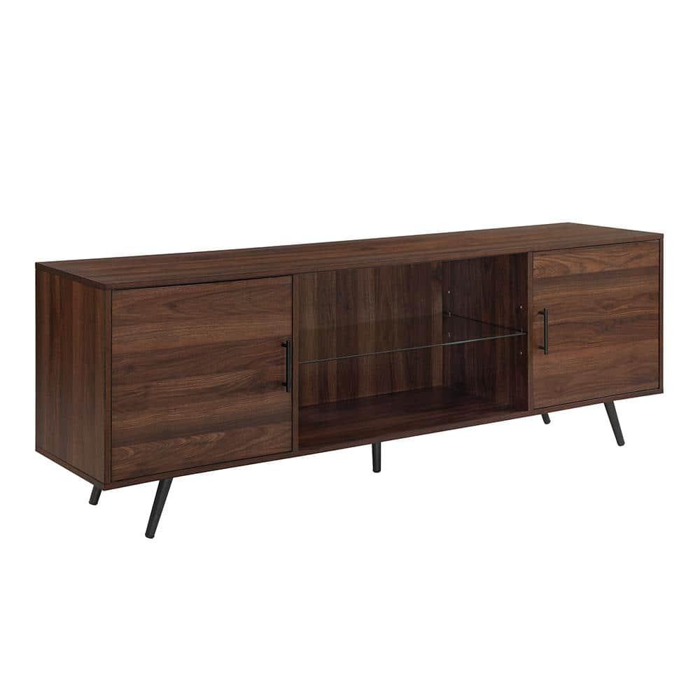 70" Dark Walnut Mid-Century Modern TV Stand with Cabinet
