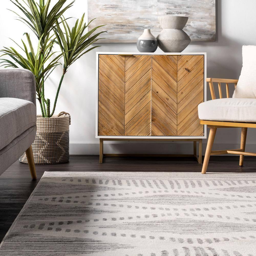 4'x6' Briggs Contemporary Striped Area Rug Light Gray - nuLOOM: Geometric Pattern, Low Pile, Indoor Use, Rectangle